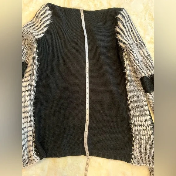 MS Mad Style Cardigan Black/White Fuzzy Long Knit S/M - Picture 2 of 7